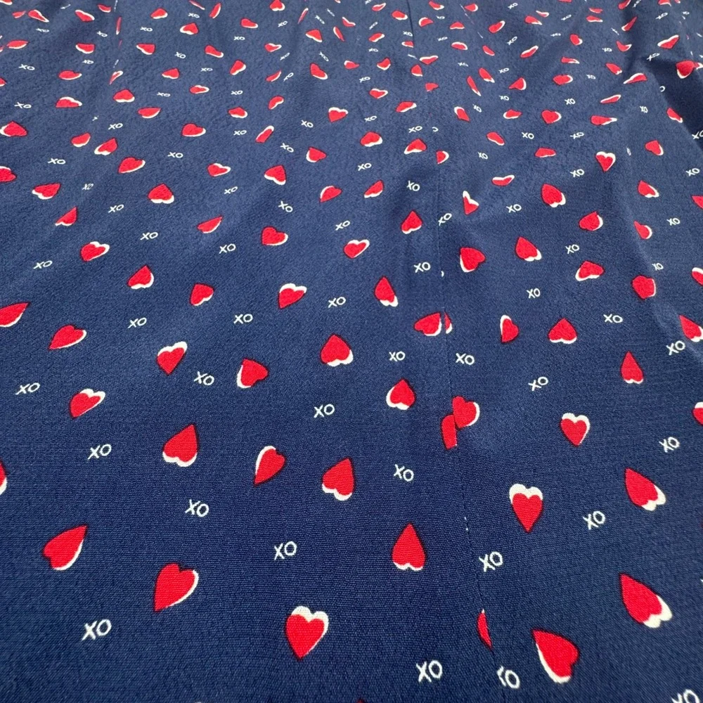 Talbots A-Line Skirt Women 14 Navy Heart XO Print Excellent Valentine Romantic